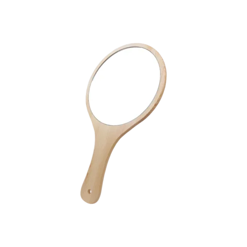 Premium Wooden Handle Mirror- ROUND MEDIUM
