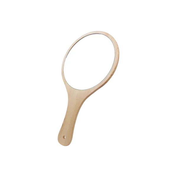 Premium Wooden Handle Mirror- ROUND MEDIUM