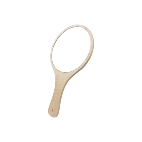 Premium Wooden Handle Mirror- ROUND OVAL