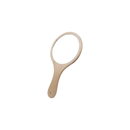 Premium Wooden Handle Mirror- ROUND SMALL