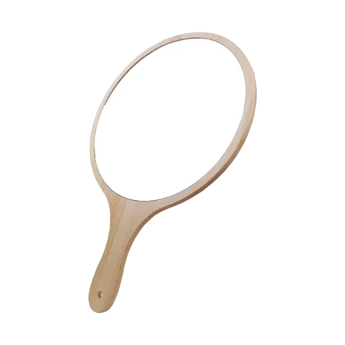 Premium Wooden Handle Mirror- ROUND DOUBLE XL