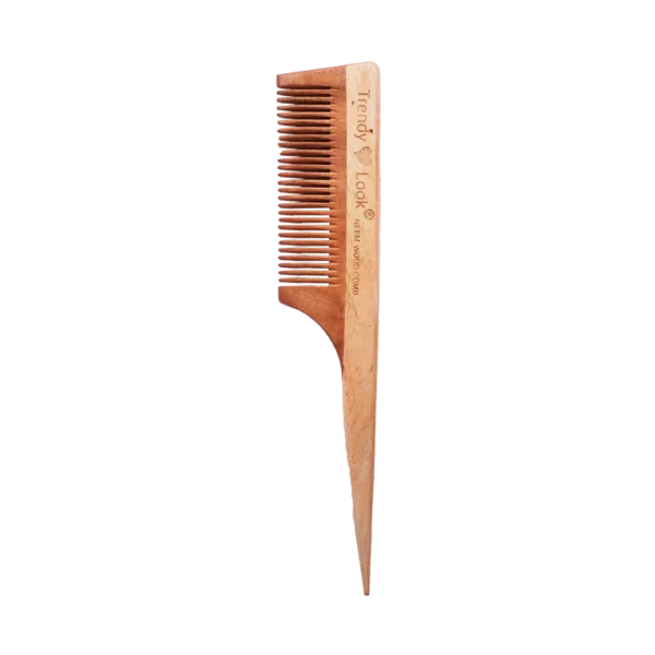 Multi Action Detangling Fizz Control Neem Wooden Comb - Tail
