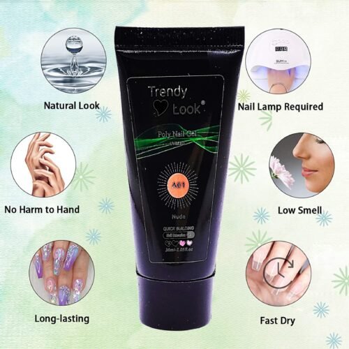 3 Trendy Look Poly Nail Gel – Long-Lasting, Easy-to-Use Nail Extension Gel for Salon-Quality Nails at Home